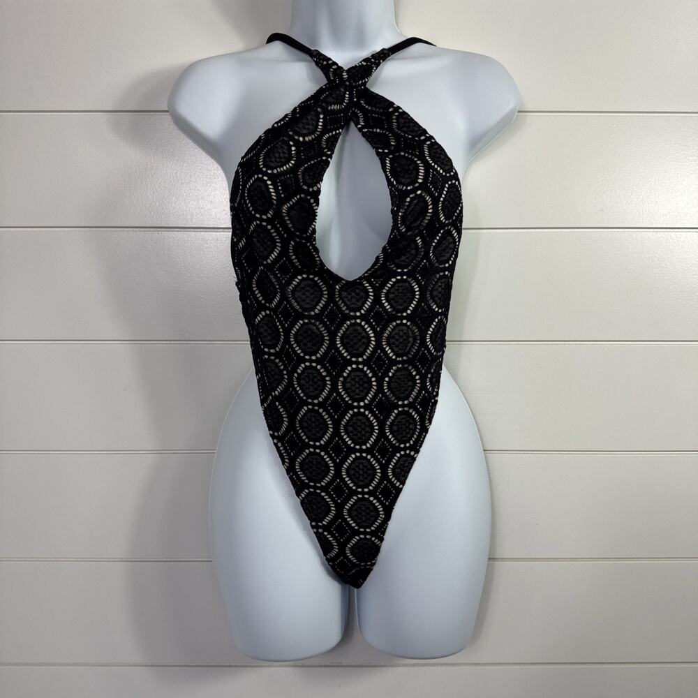 RIS-K Swimwear Paradise One Piece Cheeky Black Crochet sz S